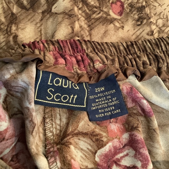 Laura Scott Vintage Midi Skirt Brown Red Floral Size 20W - Picture 2 of 5